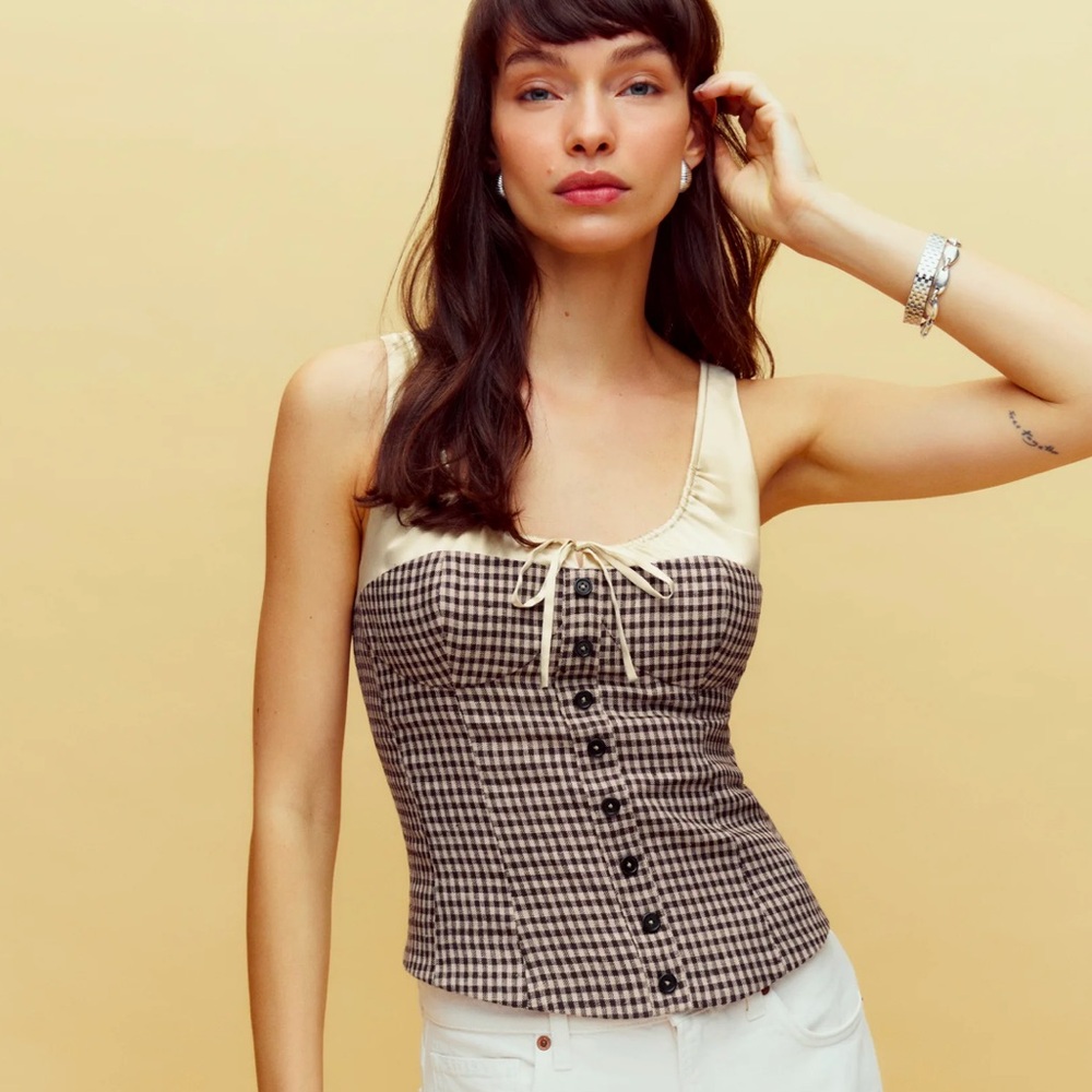NWT Reformation Beverly Top in Tartine Check